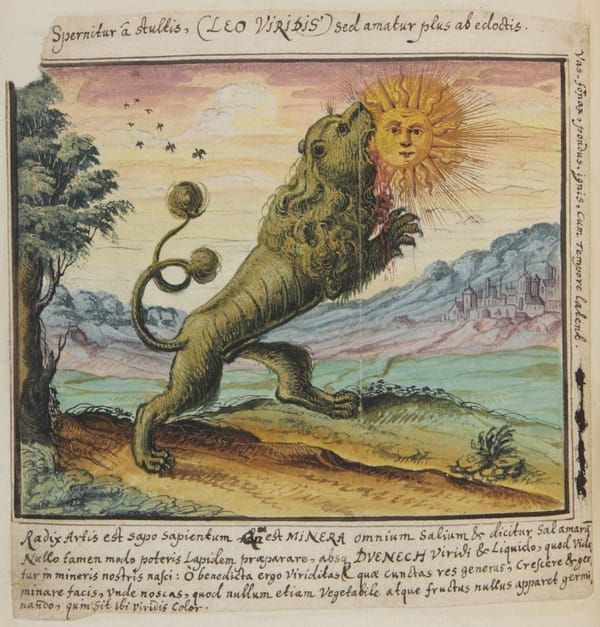 Лев пожирает солнце в алхимической книге 1760 года