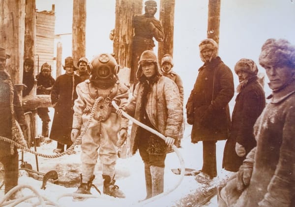 Строительство моста на Амурской железной дороге, Хабаровск, 1916 г